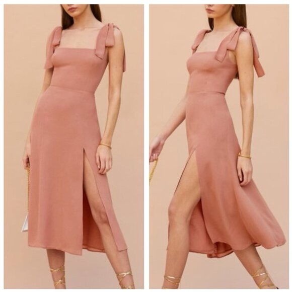 Reformation Twilight Dress Praline in Size 4 Sleeveless Side Slit Back Zip Midi